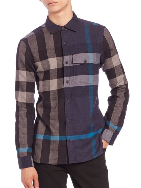 burberry navy mens shirt|burberry flannel shirt men's.